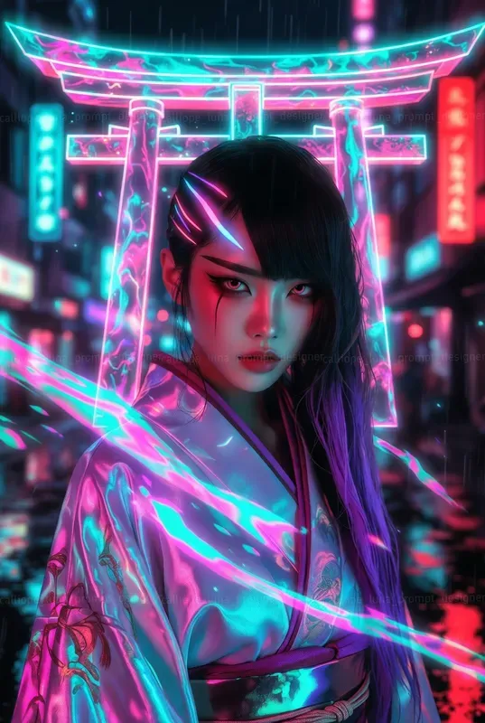 Neon Tokyo Geisha Portraits