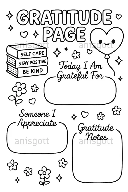 Selfcare Gratitude Journals Coloring Pages