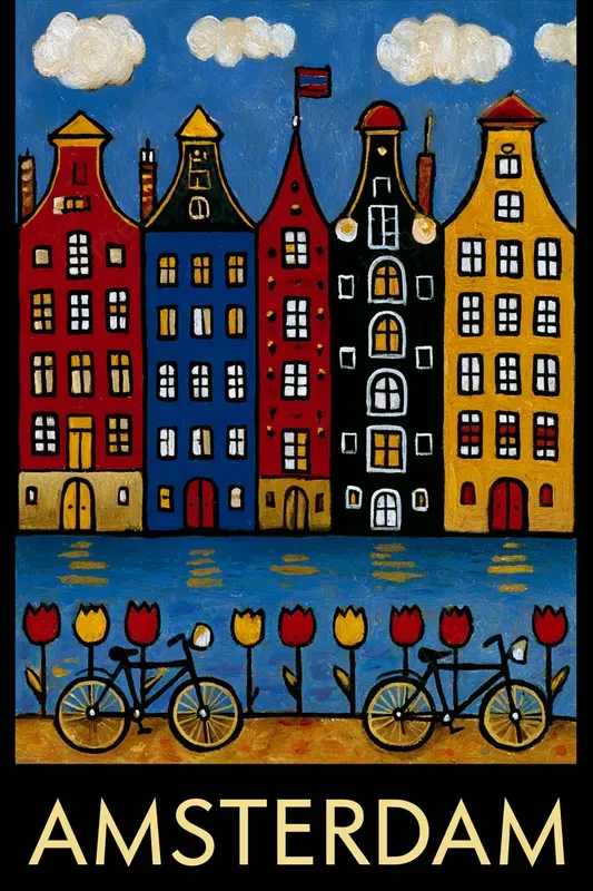 Folk Style City Travel Posters