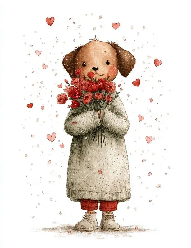 Sweet Valentine Animal Watercolor Clipars