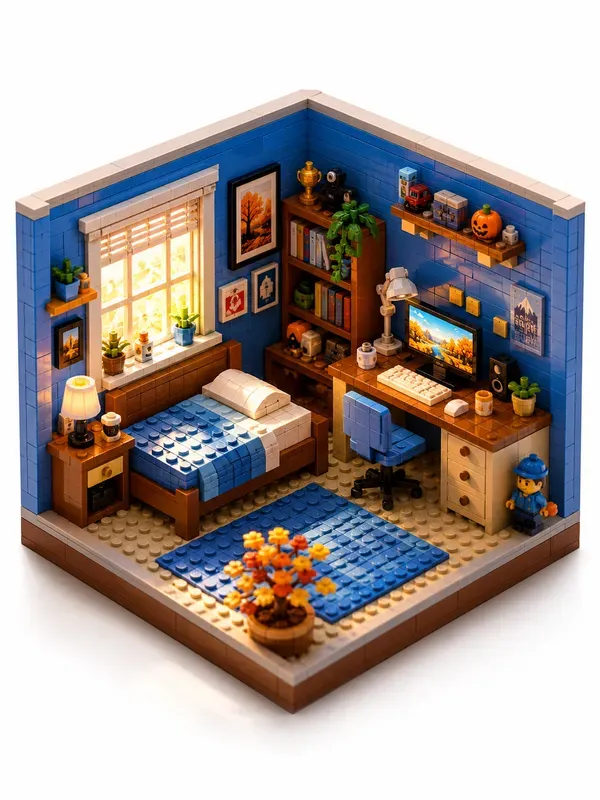 Cute 3D Isometric Open Lego Room Boxes