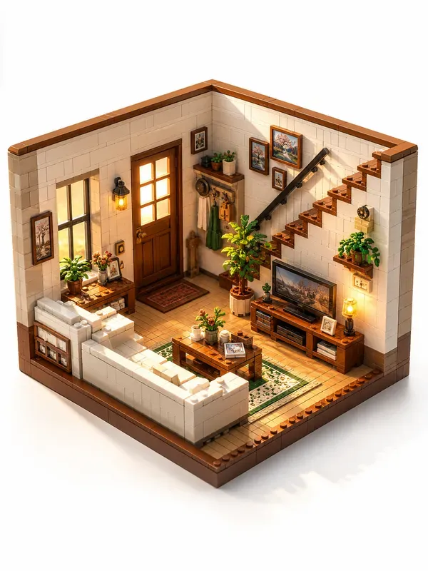 Cute 3D Isometric Open Lego Room Boxes