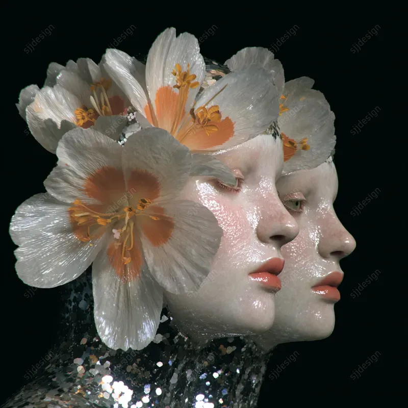 Dark Floral Couture Portrait Art