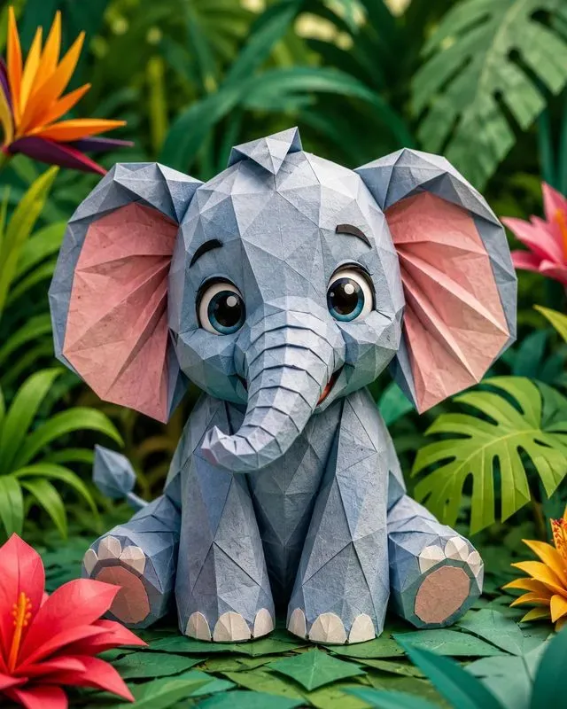 3D Origami Style Cute Baby Lions