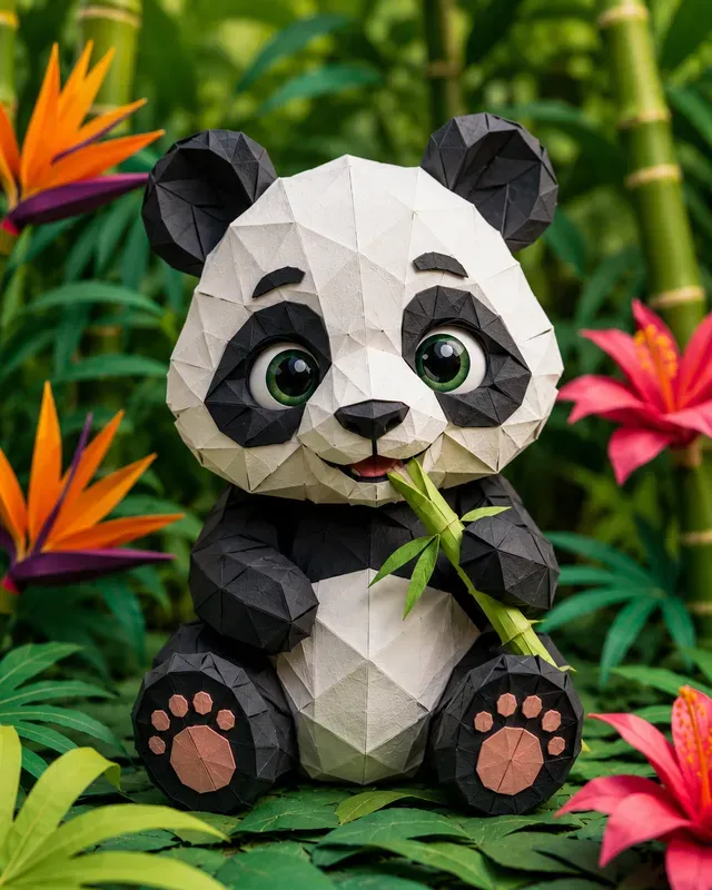 3D Origami Style Cute Baby Lions