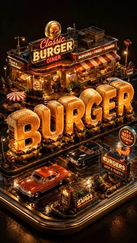 Miniature 3D Food Typography Worlds