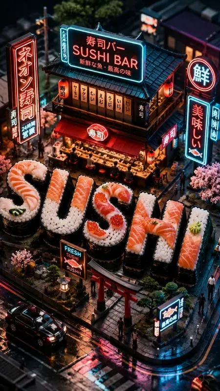 Miniature 3D Food Typography Worlds