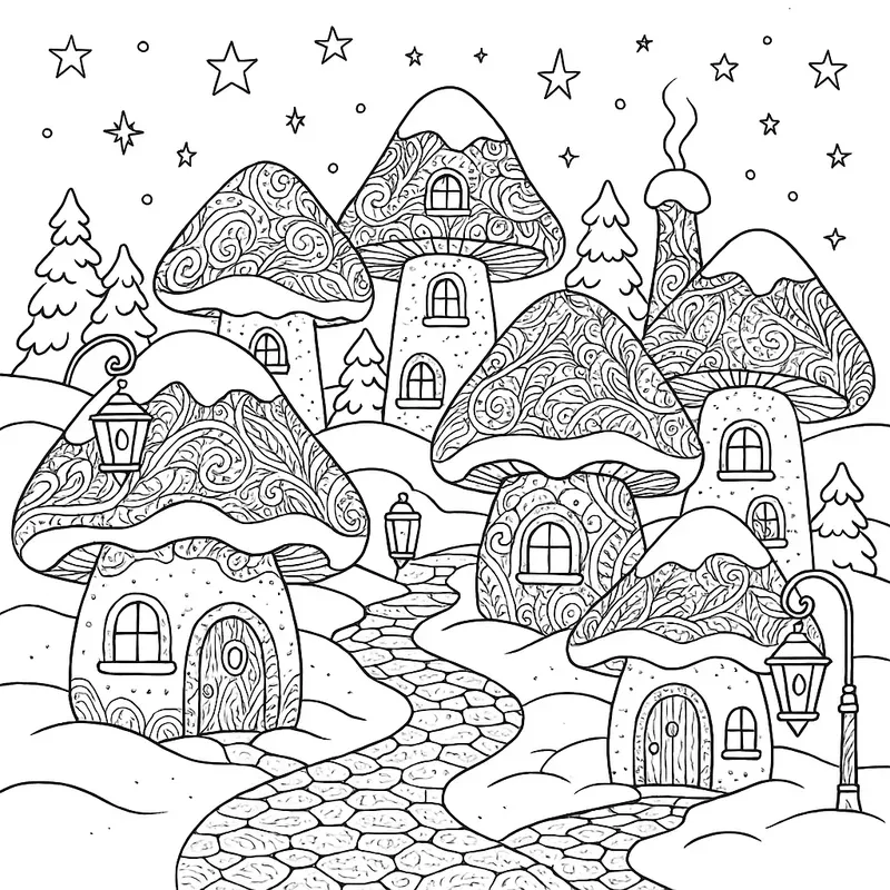 Fantasy Lantern Winter Villages Coloring