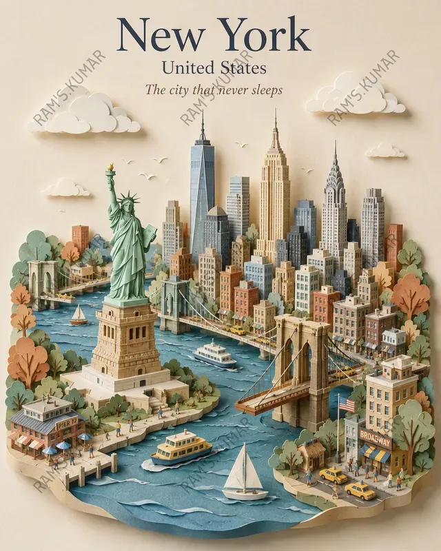 Miniature City Travel Posters 3D Paper