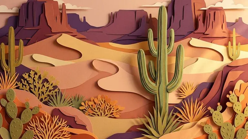 Layered Papercraft Scene Illustrations
