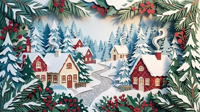 Layered Papercraft Scene Illustrations