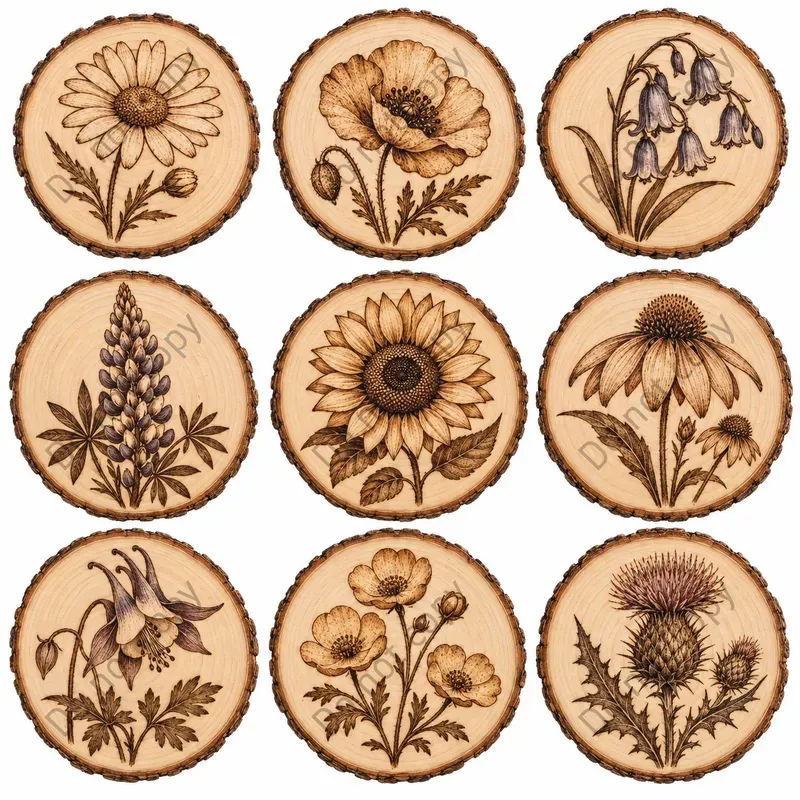 Wood Burned Clipart Art Any Themes