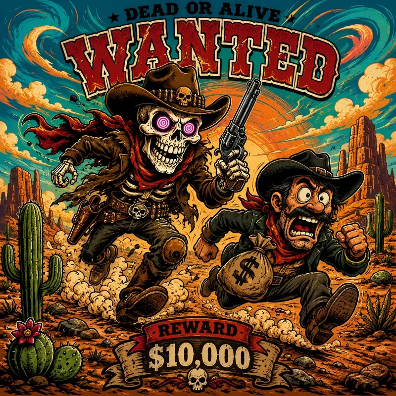 Retro Skeleton Wild West Art