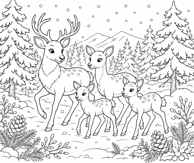 Cozy Winter Woodland Animals Line Art