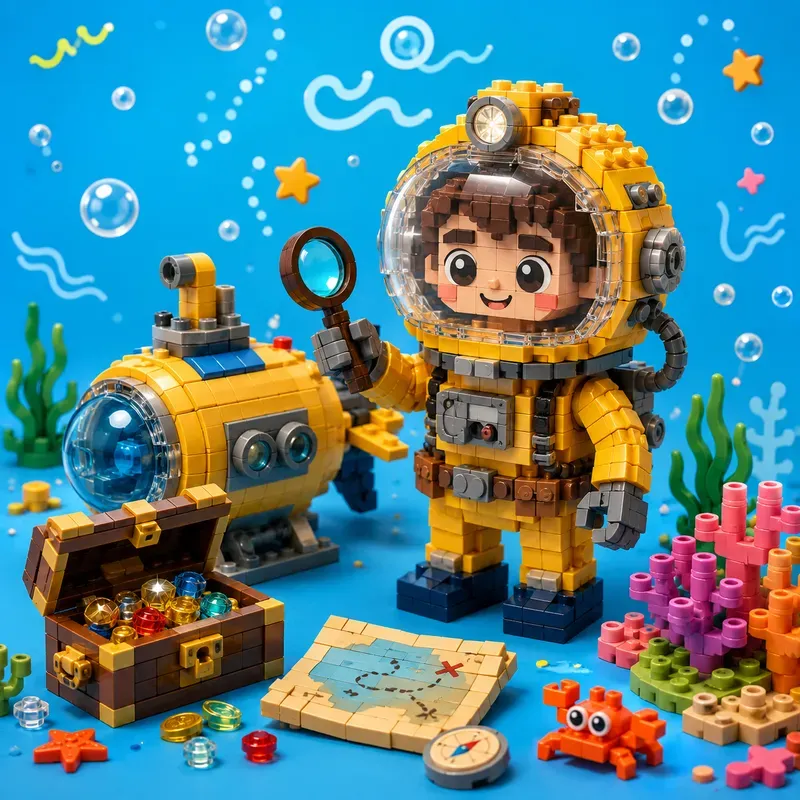 Playful Brick Toy Character Scenes