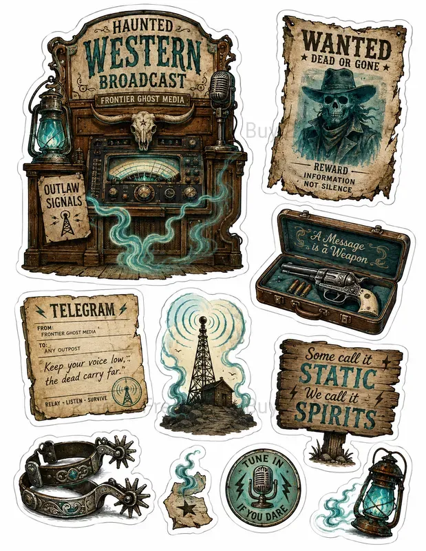 Western Retro Media Object Stickers