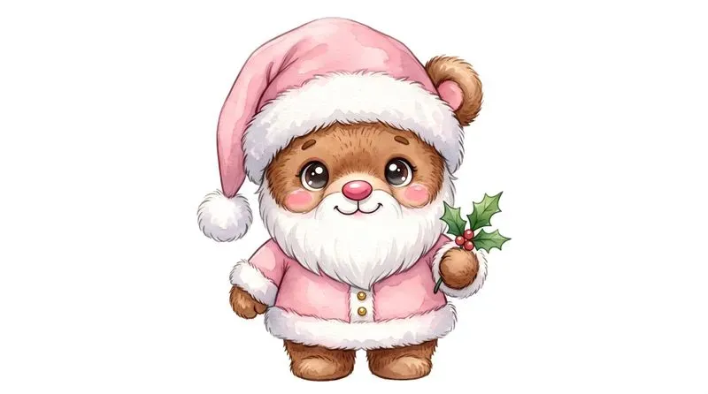 Chibi Watercolor Santa Claus Cliparts