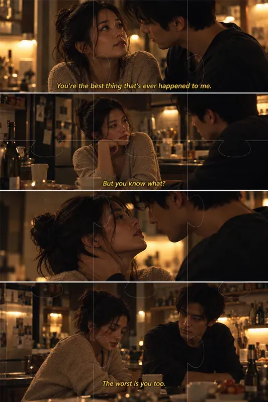 Cinematic Film Still Collages With Subtitles