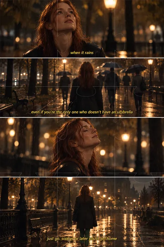 Cinematic Film Still Collages With Subtitles