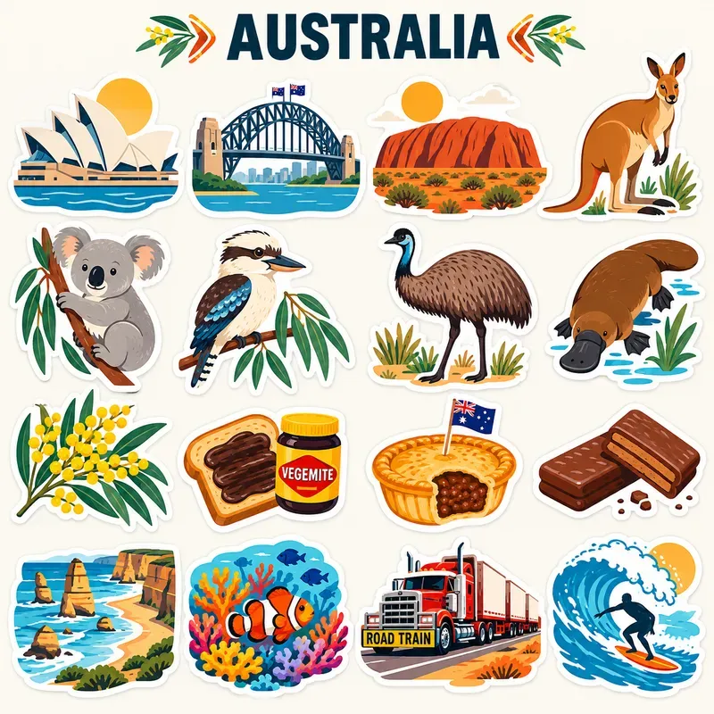National Travel Icon Sticker Sheet Art