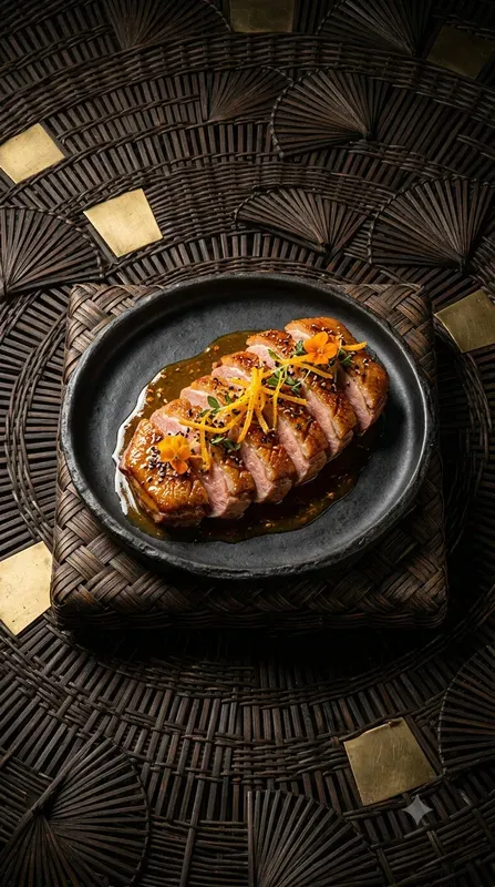 Woven Bamboo Brass Menu Food Stages