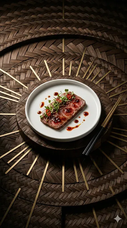 Woven Bamboo Brass Menu Food Stages