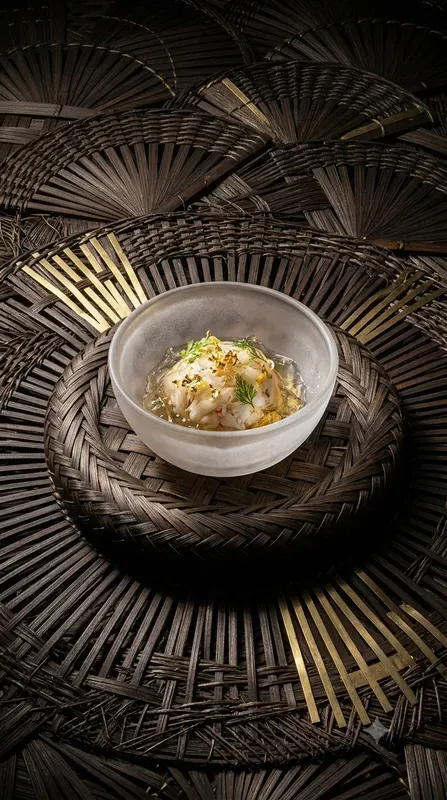 Woven Bamboo Brass Menu Food Stages