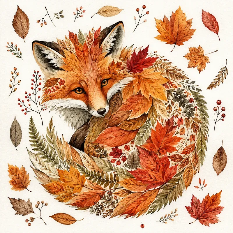 Autumn Botanical Animal Art