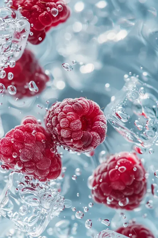 Macro Fruits In Sparkling Ice Water