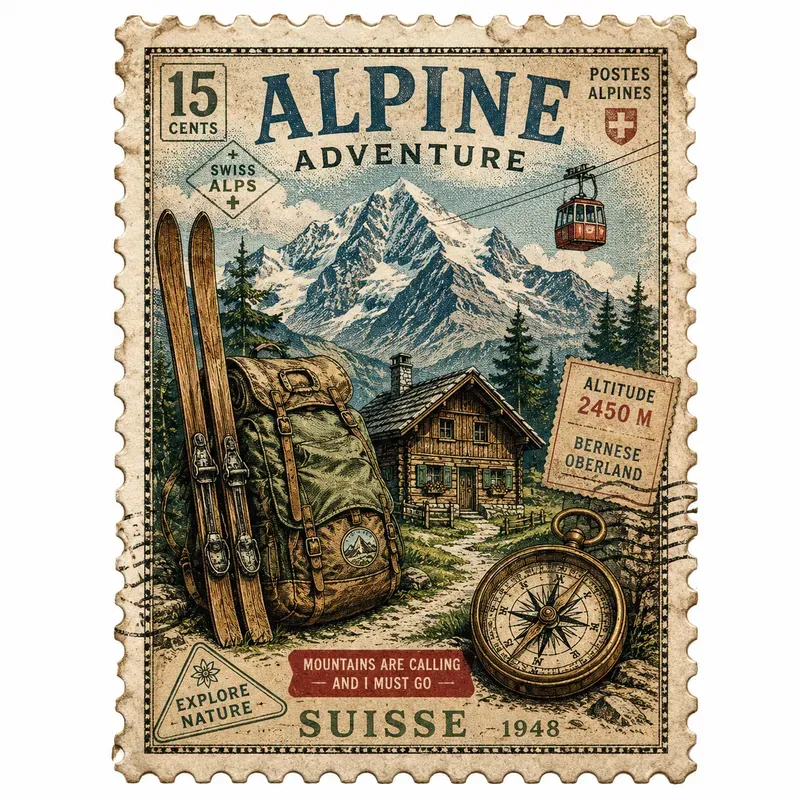 Vintage Travel Postcard Stamp Art