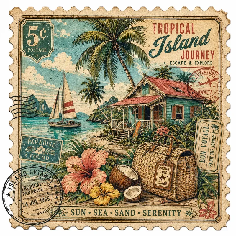 Vintage Travel Postcard Stamp Art