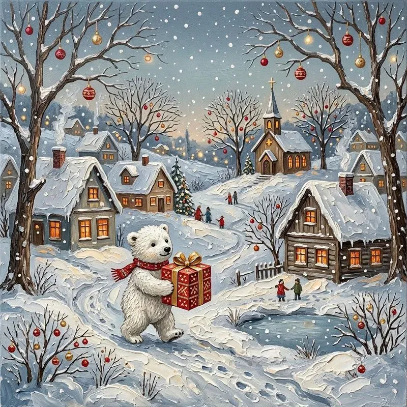 Whimsical Winter Village Art 31 Characters