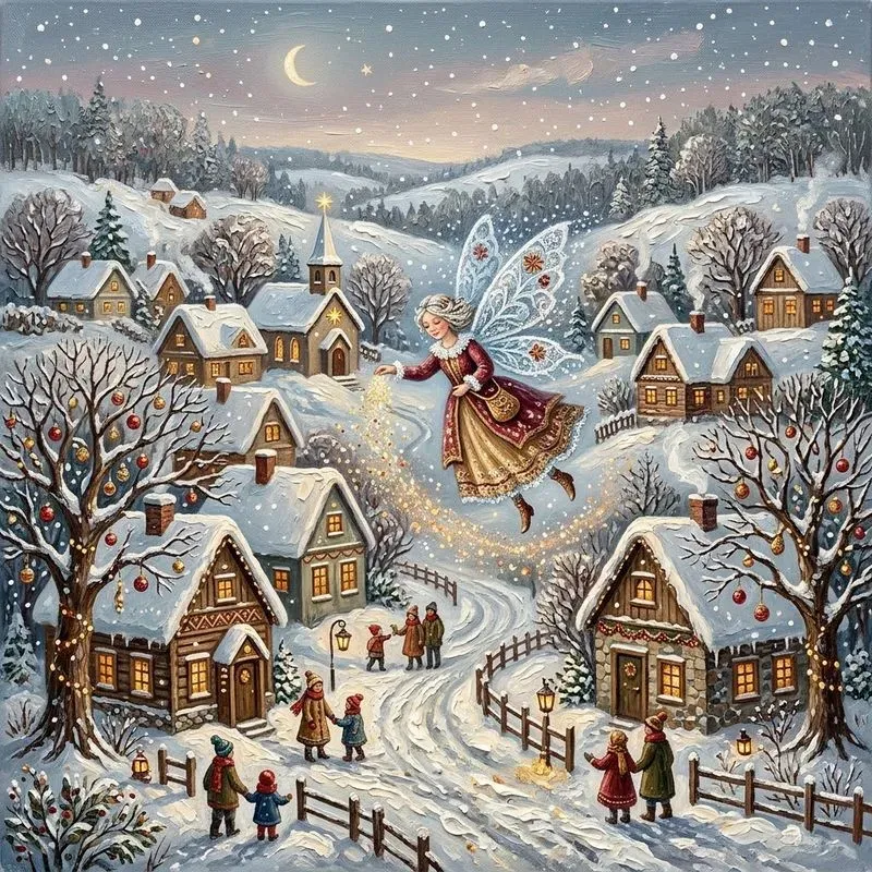 Whimsical Winter Village Art 31 Characters