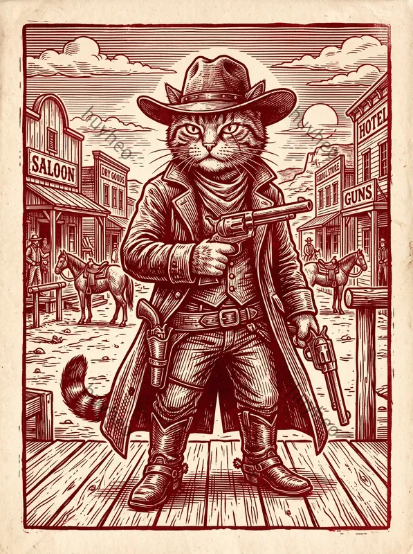 Red Duotone Vintage Woodcut Art