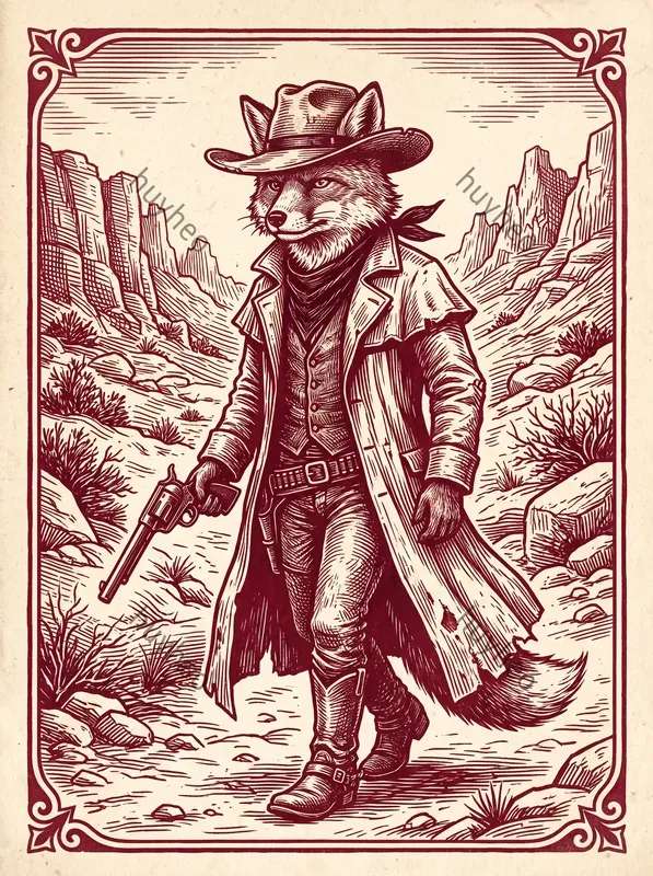 Red Duotone Vintage Woodcut Art