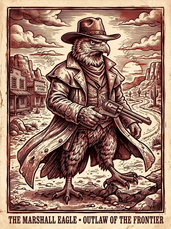 Red Duotone Vintage Woodcut Art