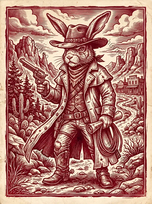 Red Duotone Vintage Woodcut Art