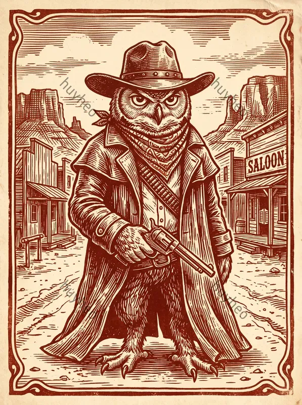 Red Duotone Vintage Woodcut Art