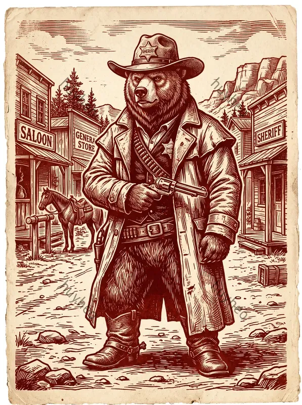 Red Duotone Vintage Woodcut Art
