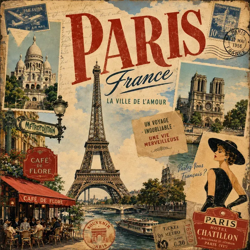 Vintage Landmark Collage Art