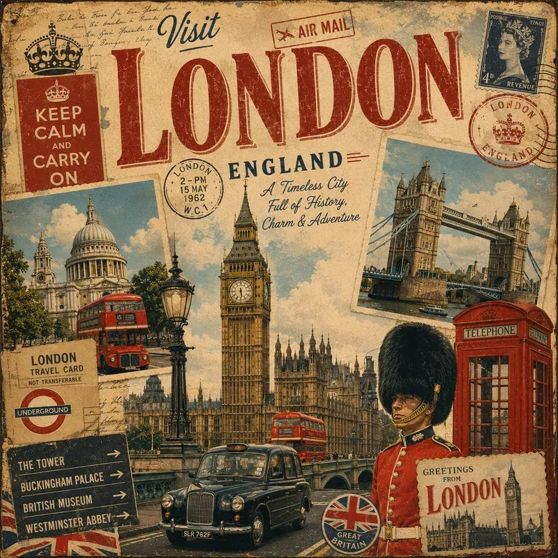 Vintage Landmark Collage Art