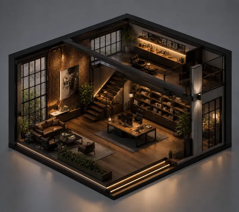 3D Isometric Luxury Room Diorama Renders
