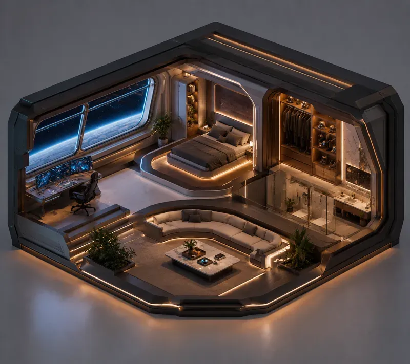 3D Isometric Luxury Room Diorama Renders