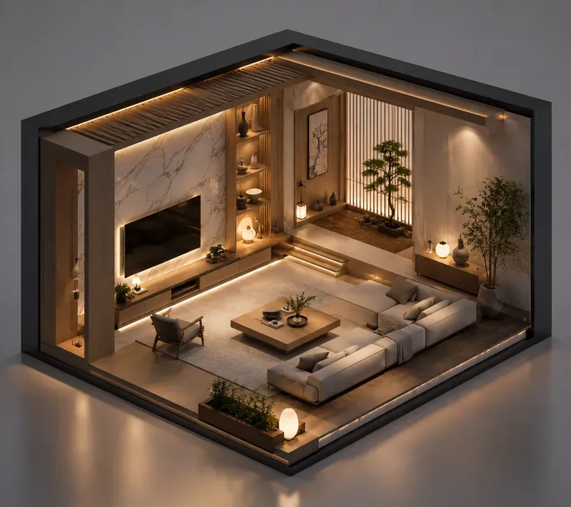 3D Isometric Luxury Room Diorama Renders