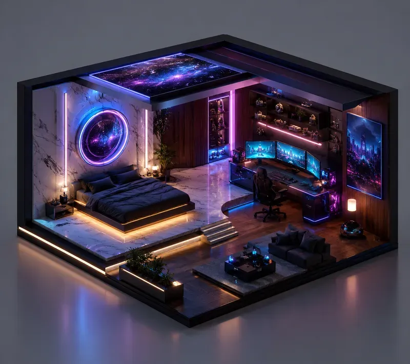 3D Isometric Luxury Room Diorama Renders