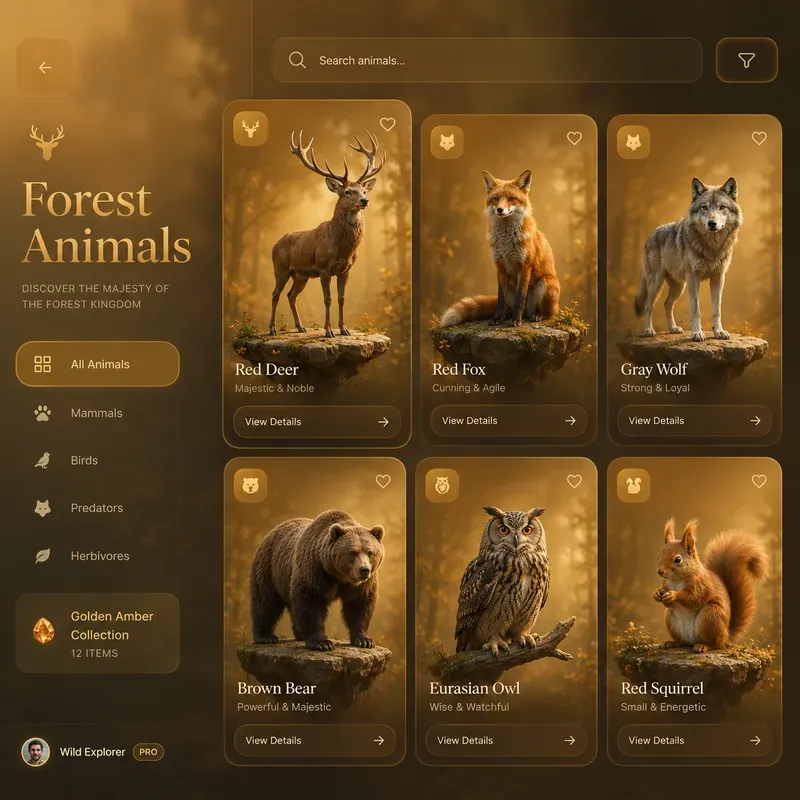 Modern Nature Catalog Card UI Showcases