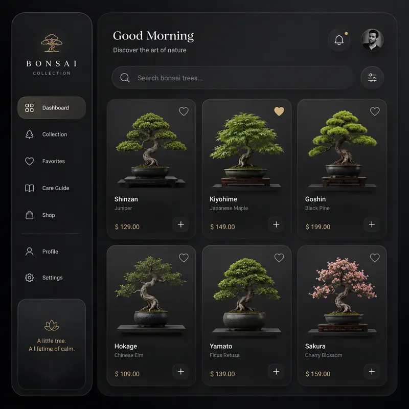 Modern Nature Catalog Card UI Showcases