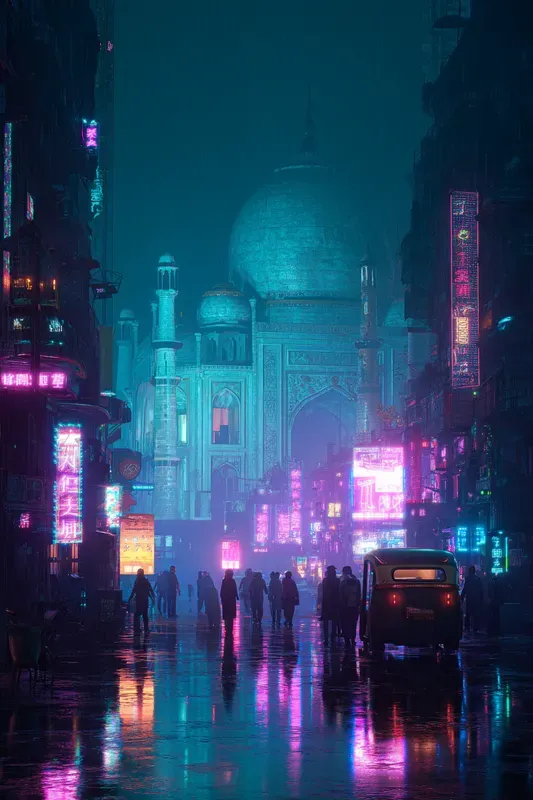 Futuristic Neon Monuments