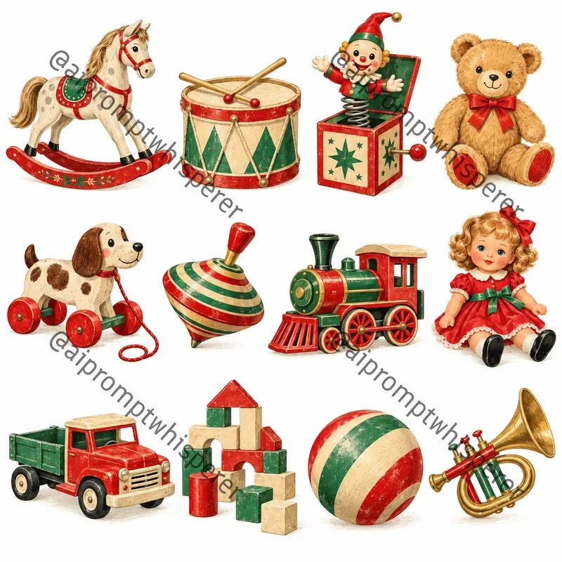 Retro Christmas Toys Clipart Sheets Etsy