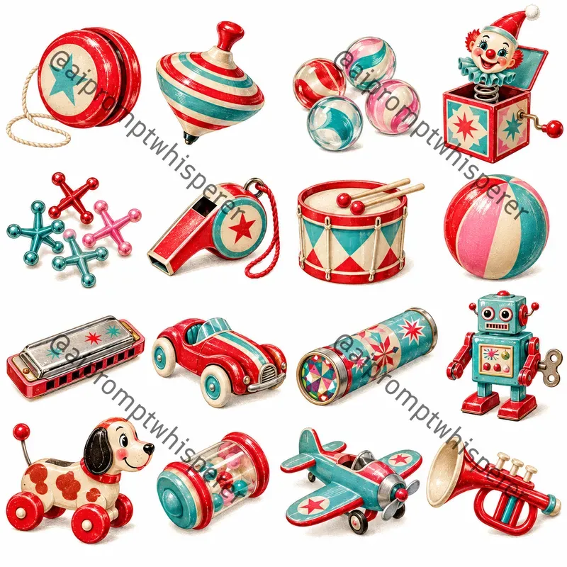 Retro Christmas Toys Clipart Sheets Etsy